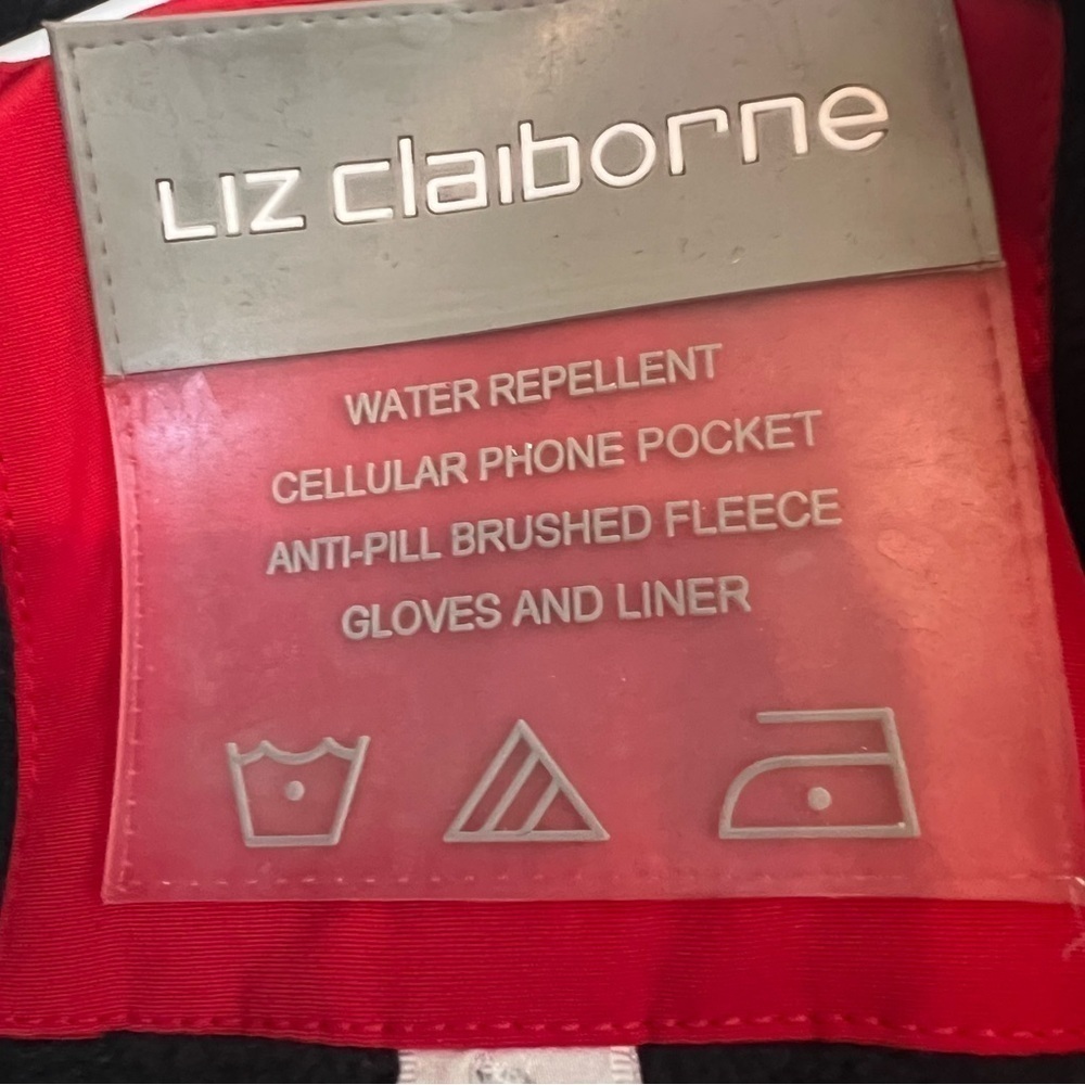 LIZ CLAIBORNE WATER REPELLENT Down Jacket Insulation Hooded Red Sz S Outdoor - Picture 12 of 16